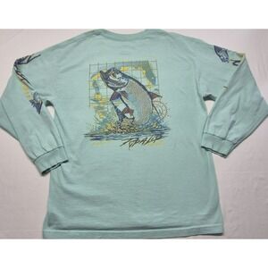 Rip A Lip Fishing wear men's blue long sleeve graphic fishing theme t-shirt sz L